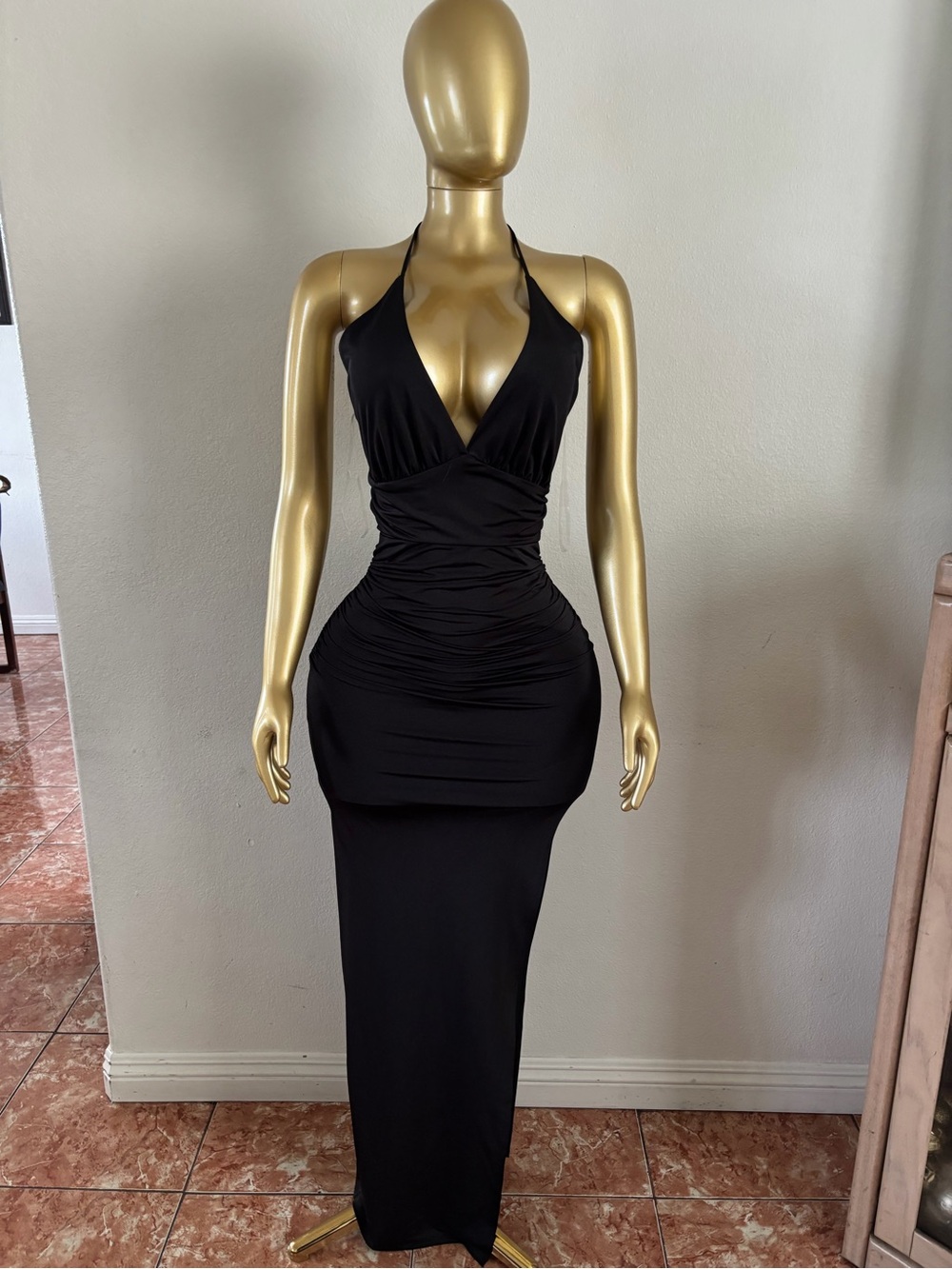 Elegant Black Halter Maxi Dress
